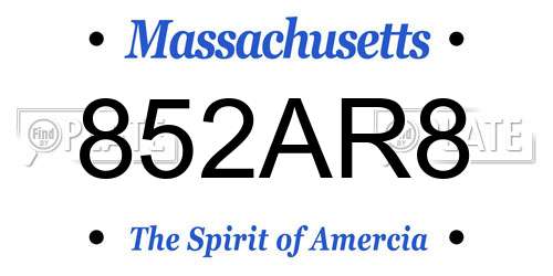 852AR8 Massachusetts License Plate