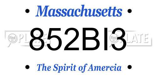 852BI3 Massachusetts License Plate