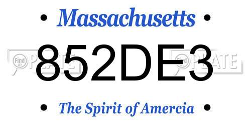852DE3 Massachusetts License Plate