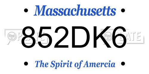 852DK6 Massachusetts License Plate