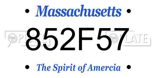 852F57 Massachusetts License Plate