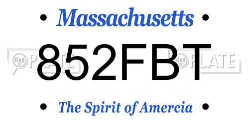 852FBT Massachusetts License Plate