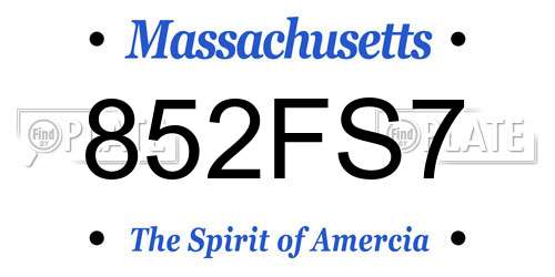 852FS7 Massachusetts License Plate