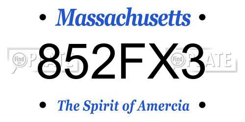 852FX3 Massachusetts License Plate