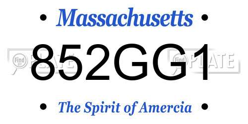 852GG1 Massachusetts License Plate