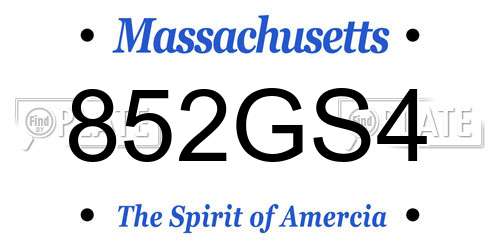 852GS4 Massachusetts License Plate