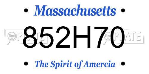 852H70 Massachusetts License Plate