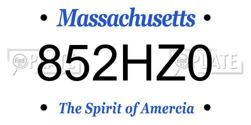 852HZ0 Massachusetts License Plate