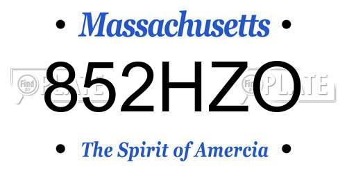 852HZO Massachusetts License Plate