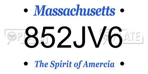 852JV6 Massachusetts License Plate