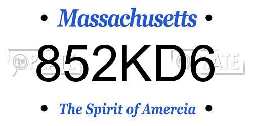 852KD6 Massachusetts License Plate