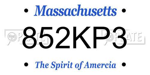 852KP3 Massachusetts License Plate