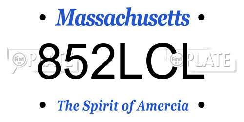 852LCL Massachusetts License Plate