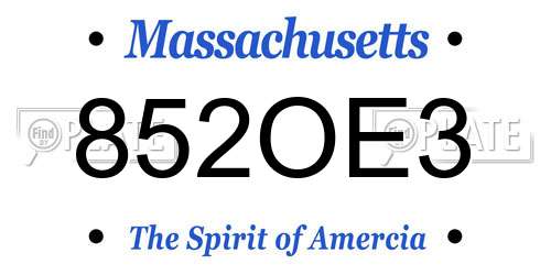 852OE3 Massachusetts License Plate