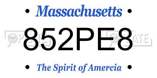 852PE8 Massachusetts License Plate