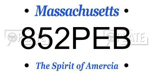 852PEB Massachusetts License Plate