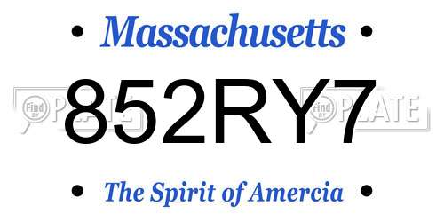 852RY7 Massachusetts License Plate