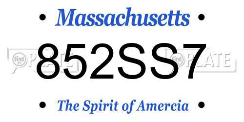 852SS7 Massachusetts License Plate