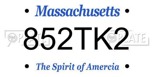 852TK2 Massachusetts License Plate