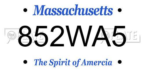852WA5 Massachusetts License Plate