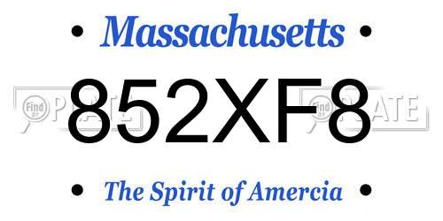 852XF8 Massachusetts License Plate