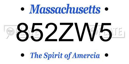 852ZW5 Massachusetts License Plate
