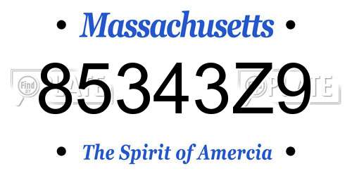 85343Z9 Massachusetts License Plate