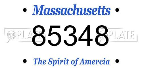 85348 Massachusetts License Plate