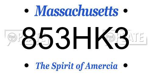 853HK3 Massachusetts License Plate