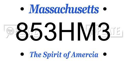 853HM3 Massachusetts License Plate