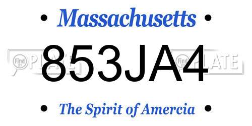 853JA4 Massachusetts License Plate