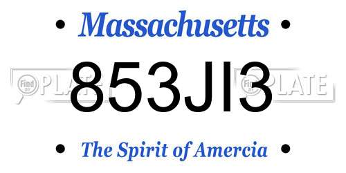 853JI3 Massachusetts License Plate