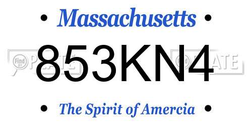 853KN4 Massachusetts License Plate