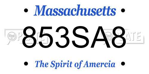 853SA8 Massachusetts License Plate