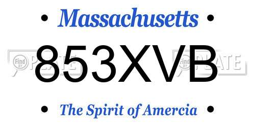 853XVB Massachusetts License Plate
