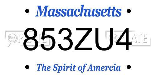 853ZU4 Massachusetts License Plate
