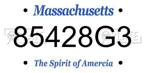 85428G3 Massachusetts License Plate