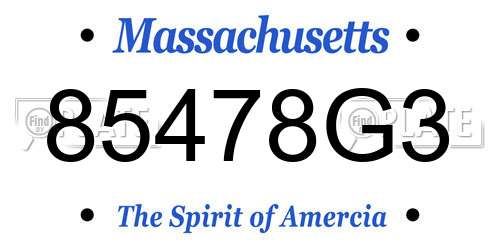 85478G3 Massachusetts License Plate