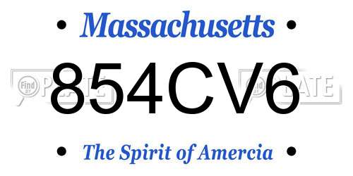 854CV6 Massachusetts License Plate