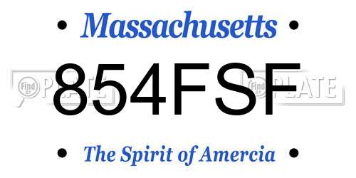 854FSF Massachusetts License Plate