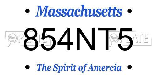 854NT5 Massachusetts License Plate