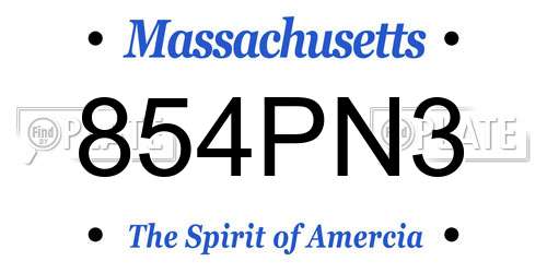 854PN3 Massachusetts License Plate