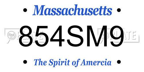 854SM9 Massachusetts License Plate
