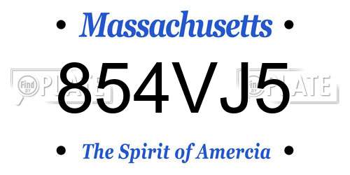 854VJ5 Massachusetts License Plate