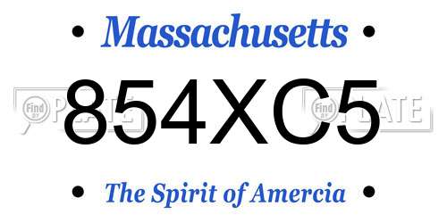 854XC5 Massachusetts License Plate