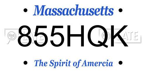 855HQK Massachusetts License Plate