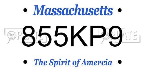 855KP9 Massachusetts License Plate