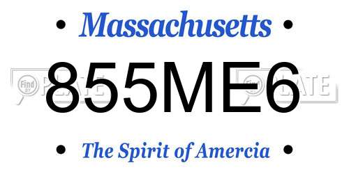 855ME6 Massachusetts License Plate