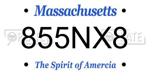 855NX8 Massachusetts License Plate