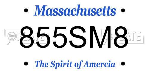 855SM8 Massachusetts License Plate